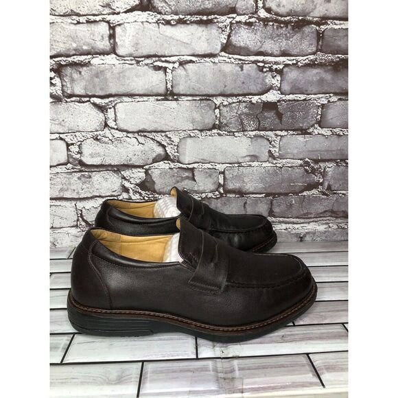 Gravity Defyer Ludvig Brown Leather Slip On Loafers Shoes Men’s Sz 8M US/41EU - Picture 1 of 15